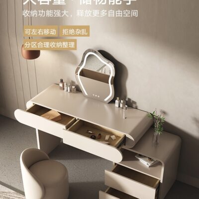 Bàn trang điểm màu đỏ kem kiểu dáng sang trọng nhẹ nhàng phòng ngủ đơn giản và có thể thu vào thế hệ tủ đựng đồ cao cấp tích hợp bàn trang điểm