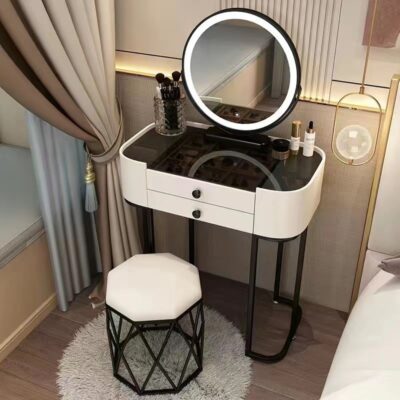 Bàn trang điểm phòng ngủ chung cư nhỏ phòng ngủ master bàn trang điểm lưới đỏ phong cách ins mặt bàn kính bàn trang điểm hiện đại đơn giản