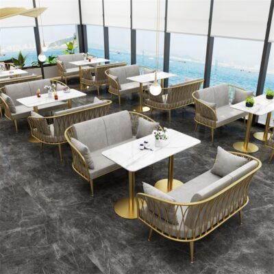 Bắc Âu Tối Giản Sắt Rèn Sofa Lưới Đỏ Nhà Hàng Sofa Đôi Kết Hợp Quán Cà Phê Quán trà sữa Thẻ Ghế Sofa