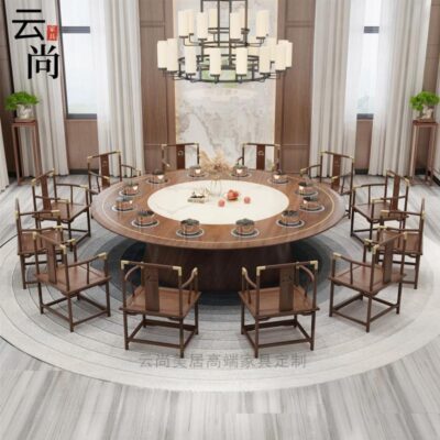 Bán buôn mới kiểu Trung Quốc bàn bằng gỗ bàn tròn lớn nhà hàng khách sạn Bàn xoay điện và ghế nhà hàng câu lạc bộ 16 người 20 người bàn lẩu