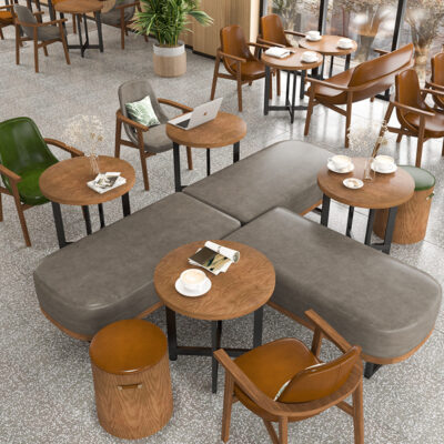 Retro Gỗ Chắc Chắn Sofa Thẻ Ghế Ăn Quán Trà Sữa Bàn Cà Phê Nhỏ Cửa Hàng Món Tráng Miệng Thương Lượng Phần Còn Lại Quán Cà Phê Bàn Ghế Kết Hợp