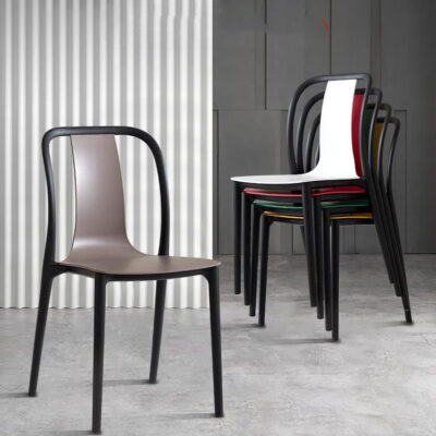 . Ghế nhựa Bắc Âu tựa lưng hiện đại đơn giản dành cho người lớn màu đỏ ghế ăn có thể được xếp chồng lên nhau Bàn ăn gia đình dày thông thường