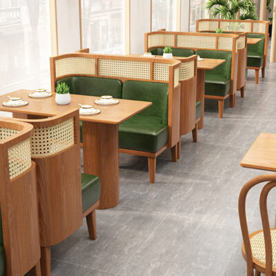 Mây gỗ rắn thẻ ghế sofa chuỗi nhà hàng chủ đề nhà hàng nhà hàng bàn ghế kết hợp ghế thẻ vòng cung hình bán nguyệt