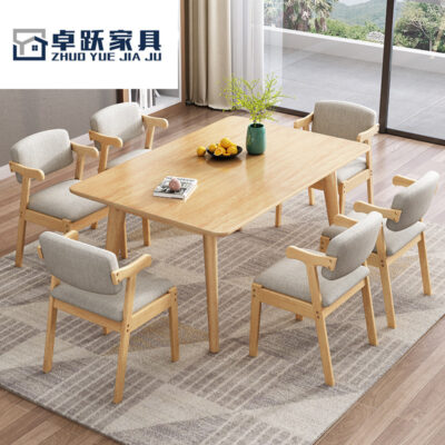 Bàn ghế ăn bằng gỗ nguyên khối kiểu Bắc Âu kết hợp căn hộ vừa và nhỏ bàn ăn kiểu phương Tây tối giản hiện đại nhà hàng gia đình bàn ăn hình chữ nhật