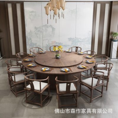 Bàn ăn khách sạn kiểu Trung Quốc mới bàn tròn lớn câu lạc bộ khách sạn  20 người bàn xoay điện phòng tiệc Bàn ăn khách sạn