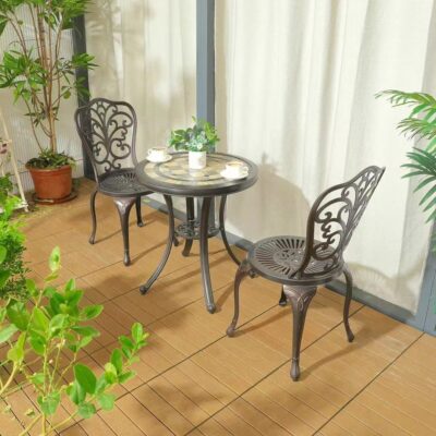 Ban công ngoài trời bàn ghế nhỏ trong nhà và ngoài trời biệt thự sân vườn giải trí bàn cà phê bằng nhôm đúc kết hợp ba hoặc năm món đồ nội thất