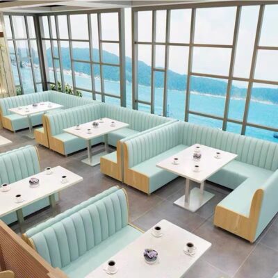 Thẻ nhà hàng trà sữa ghế sofa bàn ghế kết hợp cà phê nhà hàng tây bán nguyệt hình chữ U góc tường ghế đẩu thẻ vị trí L