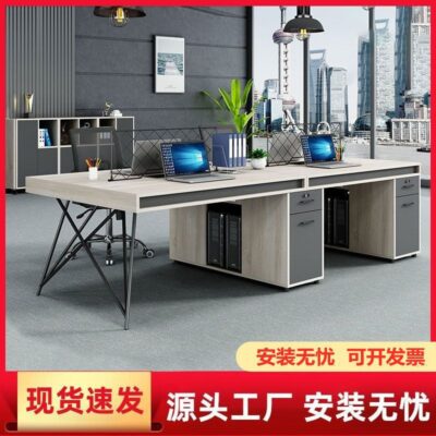 Lưu trữ bàn gió công nghiệp Bốn hoặc sáu bàn nhân viên // Bàn máy tính sáng tạo và ghế kết hợp cho Phòng nhân viên