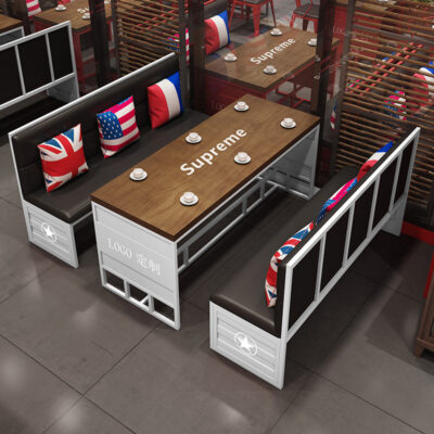 Phong cách công nghiệp thẻ ghế sofa quầy bar bàn ghế kết hợp thanh rõ ràng lưới sáng tạo bàn gỗ nguyên khối màu đỏ quán cà phê nhà hàng quán cà phê