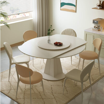 Bàn ăn phong cách kem phòng khách nhà Pháp bàn ăn xoay có thể thu vào căn hộ nhỏ đa chức năng bàn ăn đĩa đá tròn