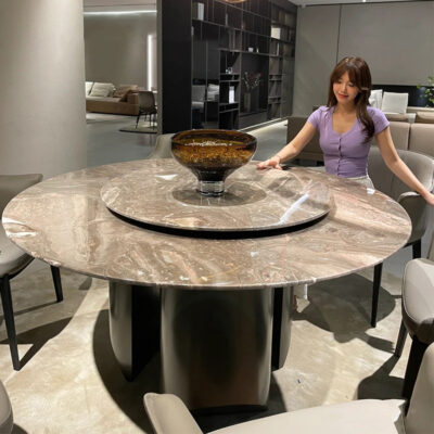Bàn Ăn Đá Cẩm Thạch Tự Nhiên Bàn Tròn Bề Mặt Nâu Venetian Dày Sáng Sang Trọng Baxter Home Cao Cấp Bàn Xoay Bàn Cơm
