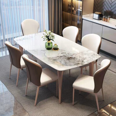 Bàn ăn kiểu tây phiến đá nhà gia đình hiện đại tối giản ánh sáng bàn ăn sang trọng hình chữ nhật ánh sáng rực rỡ bàn ăn 4 người 6 người
