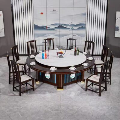 Bàn xoay điện khách sạn kiểu Trung Quốc mới câu lạc bộ khách sạn đá đĩa bàn tròn lớn 16 người 18 người 20 người  tự động bàn tròn