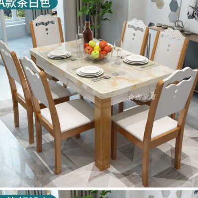 Bàn ăn bằng đá cẩm thạch và ghế kết hợp bàn ăn gỗ nguyên khối tối giản hiện đại Bàn ăn hình chữ nhật 6 người cho gia đình