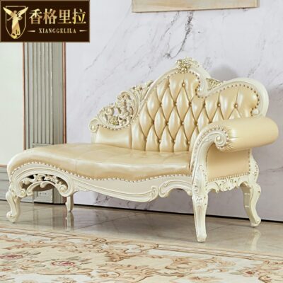 Ghế trường kỷ phong cách châu Âu Phòng khách kiểu Mỹ Ghế sofa da chạm khắc bằng gỗ nguyên khối Phòng ngủ Ghế làm đẹp phòng nhỏ Ghế tựa da