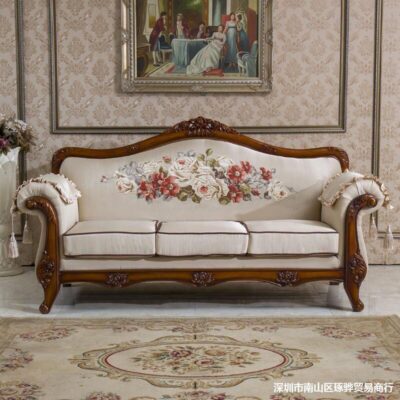 Retro Băng Ghế Sofa Phong Cách Châu Âu Xuất Bản Phòng Khách Kết Hợp Gỗ Chắc Chắn Chạm Khắc gia đình Sofa Da Phong Cách Mỹ