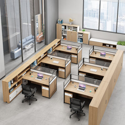 Bàn tài chính hiện đại đơn giản kết hợp bàn ghế nhân viên bàn đôi 6 người bàn văn phòng