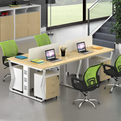 Bàn làm việc nhân viên Bốn 4/6 người Văn phòng hiện đại đơn giản Bàn làm việc Nội thất màn hình Bàn máy tính và ghế kết hợp