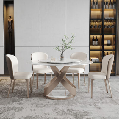 Bàn ăn tròn mặt đá sang trọng nhẹ hiện đại bàn ăn tròn cao cấp hộ gia đình 6 người 8 người bàn xoay biệt thự bàn ăn tròn lớn