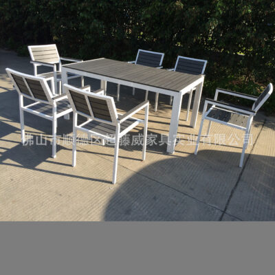 Bộ bàn ghế ngoài trời kết hợp gỗ nhựa giải trí bộ bảy món đồ nội thất ngoài trời sân vườn ban công sân vườn