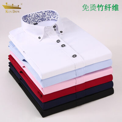 Áo sơ mi nam dài tay mùa xuân Jindun sợi tre kinh doanh không ủi phiên bản Hàn Quốc của lớp lót ôm vừa vặn trang phục chuyên nghiệp của nam giới