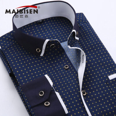 Mới Nam Dáng Ôm Công Sở Áo Sơ Mi Nam Mỏng In Hình Sơ Mi Trẻ Trung Dài Tay Ôm Áo Sơ Mi Nam