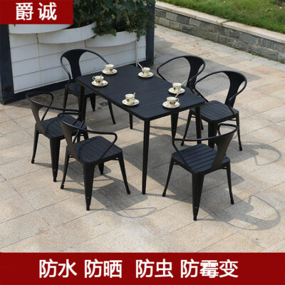 Sân vườn đồ nội thất giải trí thép ngoài trời nhựa-gỗ bàn ăn và ghế bàn ghế ngoài trời bộ năm mảnh bàn ghế quán cà phê