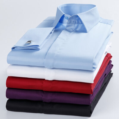 Áo Sơ Mi Nam Kiểu Pháp Áo Sơ Mi Nam Slim Cotton Không Sắt Khuy Tay Dài Cổ Cao Công Sở Áo Sơ Mi Không Sắt Inch