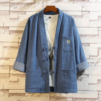 Phong Cách Trung Hoa Áo Khoác Nam Mỏng Thời Trang Hanfu Xu Hướng Retro Áo Khoác Cardigan Khóa Áo Khoác Denim Quần Áo Nam Bán Buôn
