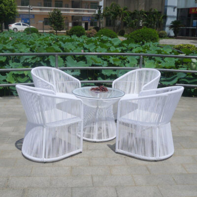 Đồ gỗ ngoài trời Phật Sơn Bàn ghế mây thông thường màu trắng Sân sân thượng Vườn Đồ nội thất kết hợp sáng tạo Đệm miễn phí