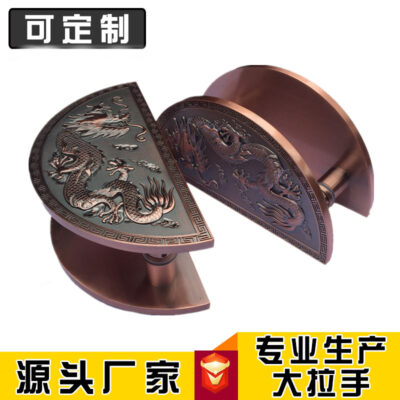 Nhà máy sản xuất trực tiếp tay nắm cửa kính khách sạn sang trọng tay nắm lớn biệt thự cổ điển hình bán nguyệt màu xanh lá cây kiểu Trung Quốc tay nắm lớn bằng đồng