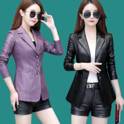 Áo khoác da kích thước lớn thị trấn Haining áo khoác ngắn nữ phiên bản Hàn Quốc slim fit áo khoác da mỏng phù hợp với tất cả các bộ đồ nhỏ