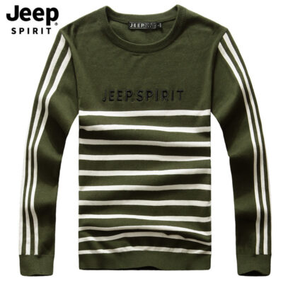 JEEP Jeep nam thời trang phong cách Hàn Quốc thể thao dài tay cổ tròn áo len nam sọc SW0021