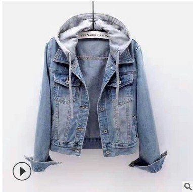 Áo khoác denim lông cừu 2023 dành cho nữ ngắn mùa xuân phiên bản Hàn Quốc áo khoác có mũ trùm đầu dài tay mới dành cho học sinh