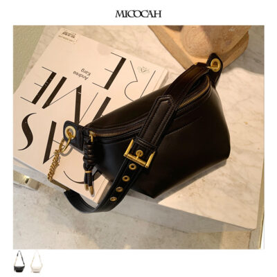 Micocah túi PU mới mùa xuân và mùa hè màu đen dây đeo vai rộng xu hướng túi nữ ins túi Messenger một vai