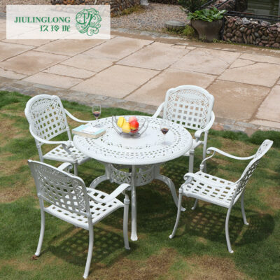 Sân ngoài trời bàn ghế nhôm đúc sân vườn ban công sân ngoài trời giải trí bàn cà phê nhỏ ngoài trời Bộ bàn ghế thép