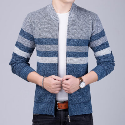 Mùa Thu Đông Thanh Niên Mới Nam Cardigan Cổ Đứng Dây Kéo Mở Rộng Rời Áo Len Thanh Niên Đẹp Trai Áo Khoác Thường