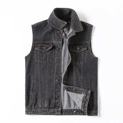 Tide thương hiệu cỡ lớn nam mùa thu đông mới dáng rộng denim cỡ lớn áo khoác vest Plus mỡ Plus áo khoác denim nam