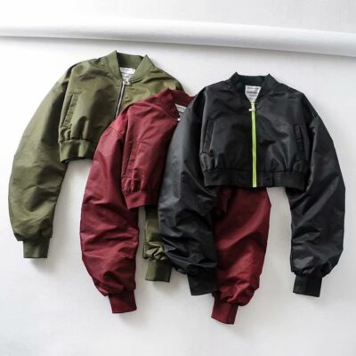 Mùa Thu Mới Nữ Sỉ Nhỏ Cổ Đứng Tay Dài Màu Tương Phản Dây Kéo Áo Khoác Ngắn Nữ A7HS510A