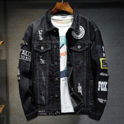 Mùa xuân và mùa thu mới áo khoác denim nam nhãn hiệu sinh viên quần áo denim xé rách thường ngày Áo khoác thương hiệu hợp thời trang Nhật Bản