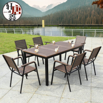 Sân vườn lộ thiên bàn ghế gỗ nhựa giải trí cafe ngoài trời chống nắng chống ẩm bàn ghế quán tráng miệng kết hợp bàn ghế ngoài trời