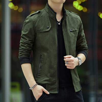 Nhà máy bán trực tiếp áo khoác thu đông nam thanh niên áo khoác mỏng trung niên phong cách Hàn Quốc cổ đứng giản dị thời trang nam