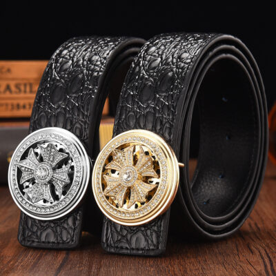 Thắt lưng Time to run nam da trơn khóa lưới màu đỏ họa tiết cá sấu Thắt lưng quần jean công sở thời thượng