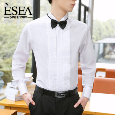 AliExpress bán chạy nhất váy cưới váy cưới studio ảnh chụp nam dài tay đồng màu áo sơ mi nuốt cổ áo sơ mi chủ nhân của các buổi lễ