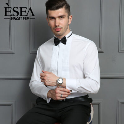 2023 Mới TUXEDO Cổ Áo Đứng Áo Cưới Áo Sơ Mi Nam Trắng Pháp Tay Cài Nút Áo Sơ Mi Nam Dài Tay