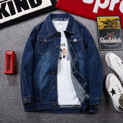 Áo khoác denim nam trẻ trung phong cách Hàn Quốc áo khoác hợp thời trang fat man plus fat plus áo choàng dáng rộng cỡ lớn mùa xuân và mùa thu