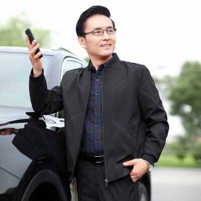 Bố mùa thu áo khoác nam trung niên và cao tuổi áo khoác nam trung niên mùa xuân và mùa thu mỏng phần thường trên cổ áo bóng chày