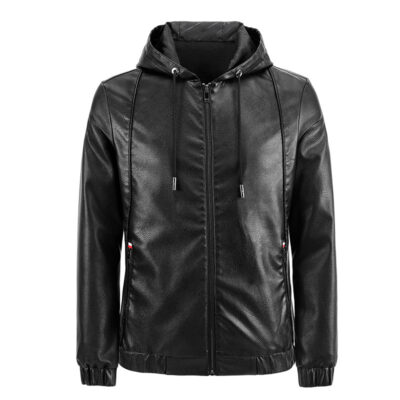 Áo khoác da nam Nhà sản xuất bán buôn Xuất khẩu Amazon Leather Men's Trùm đầu Slim Phong cách Hàn Quốc Xe máy Áo khoác giản dị