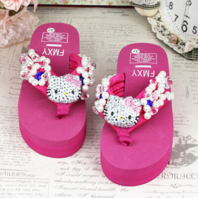 Đâu là bling mới đầy kim cương Phụ nữ KITTY may ngọc trai đá quý dép xỏ ngón bãi biển giày nêm bãi biển