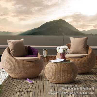 Bộ bàn ghế mây trong nhà ban công sân vườn bàn trà bộ ba đơn đôi ba người phòng khách ngoài trời phòng nắng bán buôn